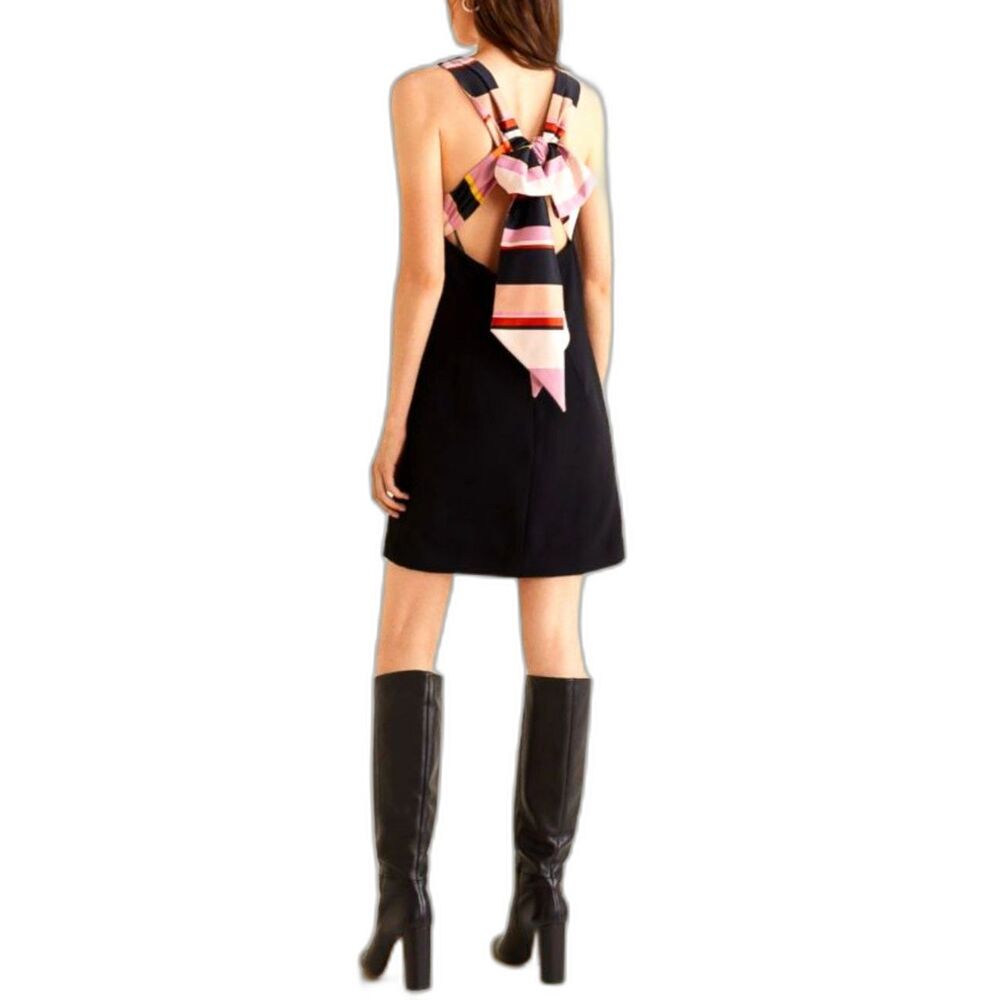 Mango LBD Bow Back Sash Detailed A-Line Black & Pink Mini Dress, Size 4